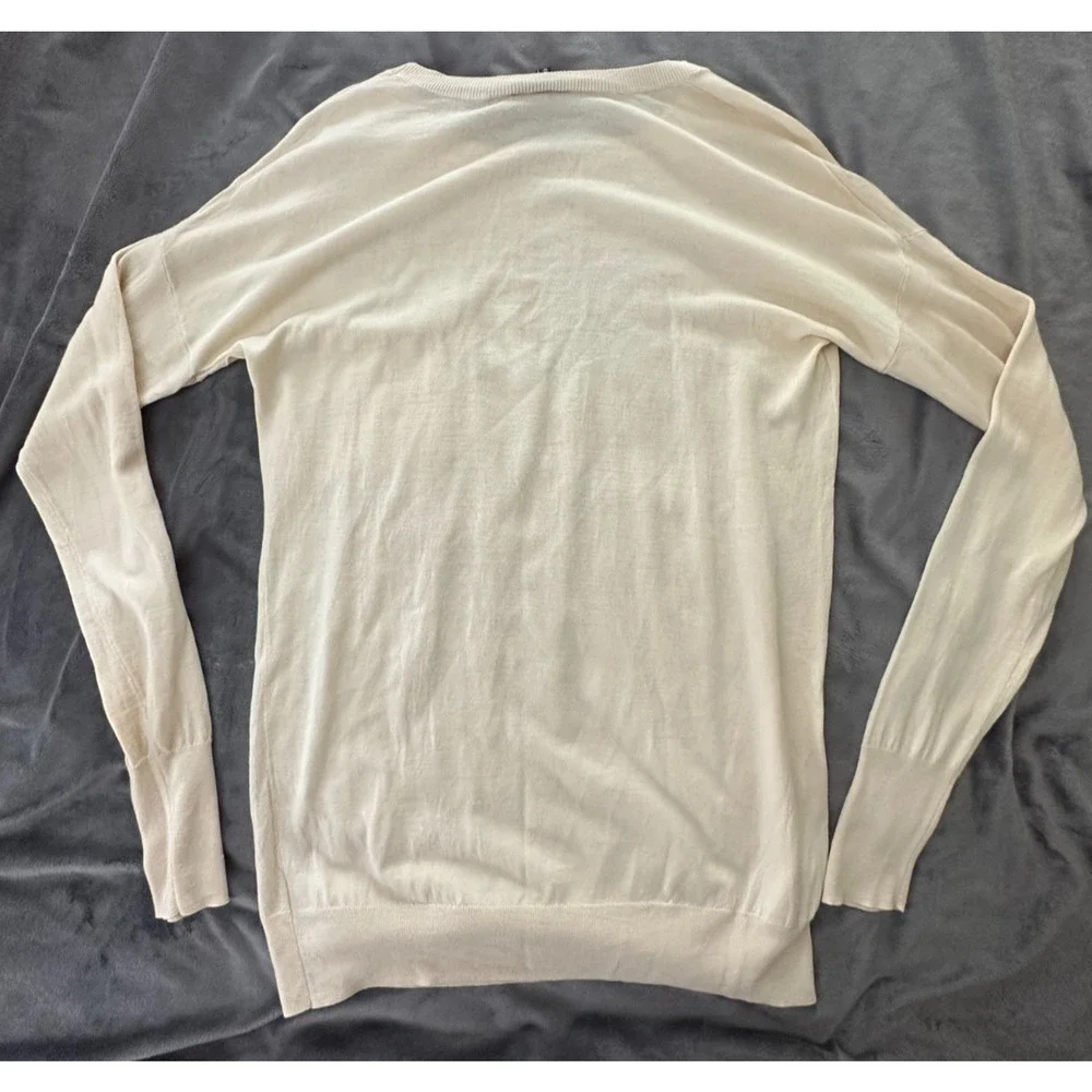 THEORY Womens Sweater Medium Beige Cream Wool Preen Tollie Long Sleeve Pocket - Picture 5 of 9